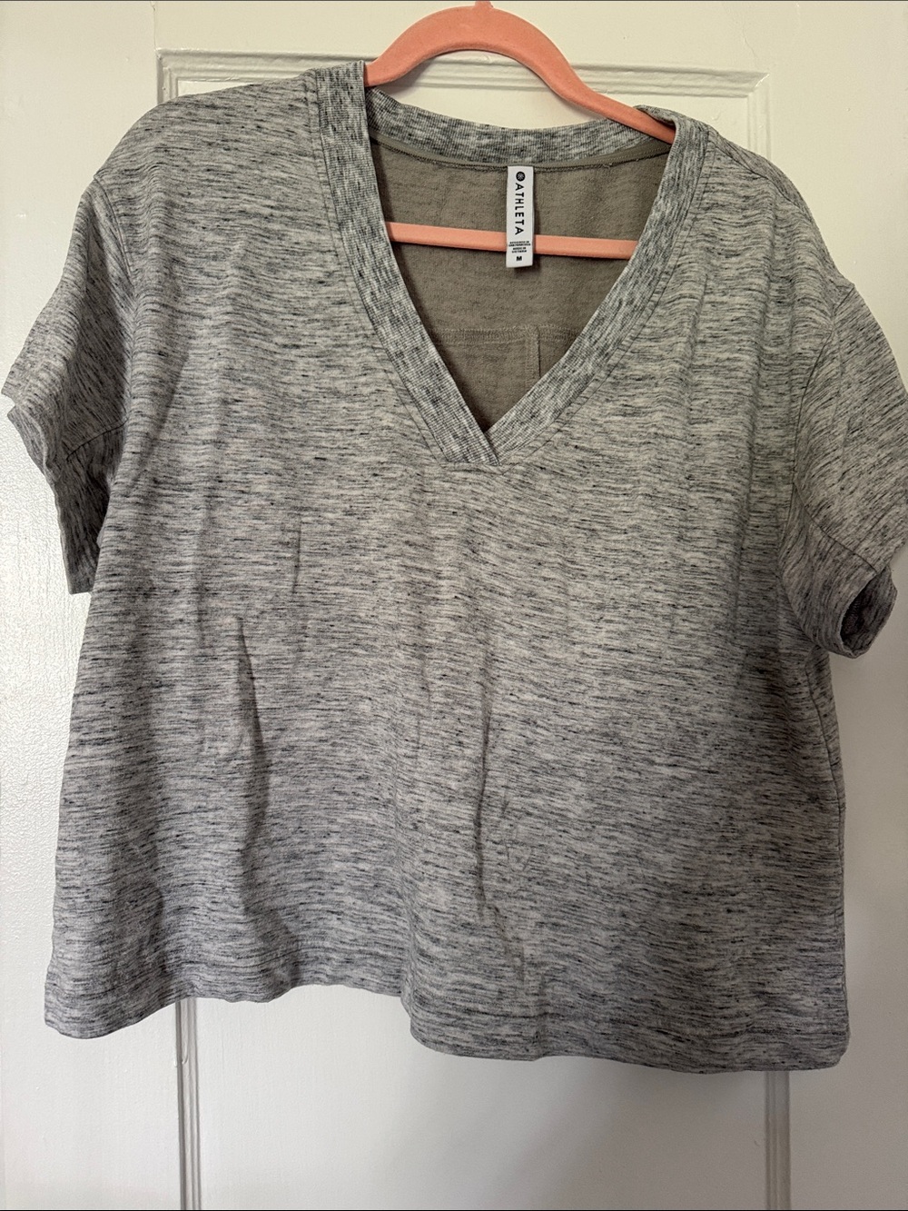 Athleta Gray Heather V-Neck Short Sleeve Tee